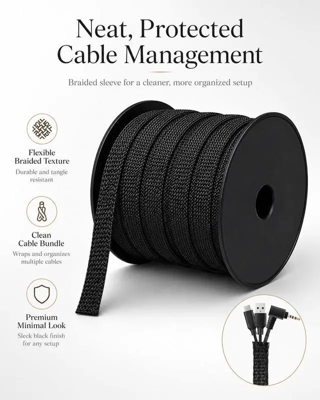 Alt view image 6 of 6 - 300 Feet - 1/4,1/2,3/8 Inch Braided Wire Loom PET Cable Loom Expandable Braided Sleeving Wire Sleeve for AutomotiveTV, Computer, Home Theater, Black