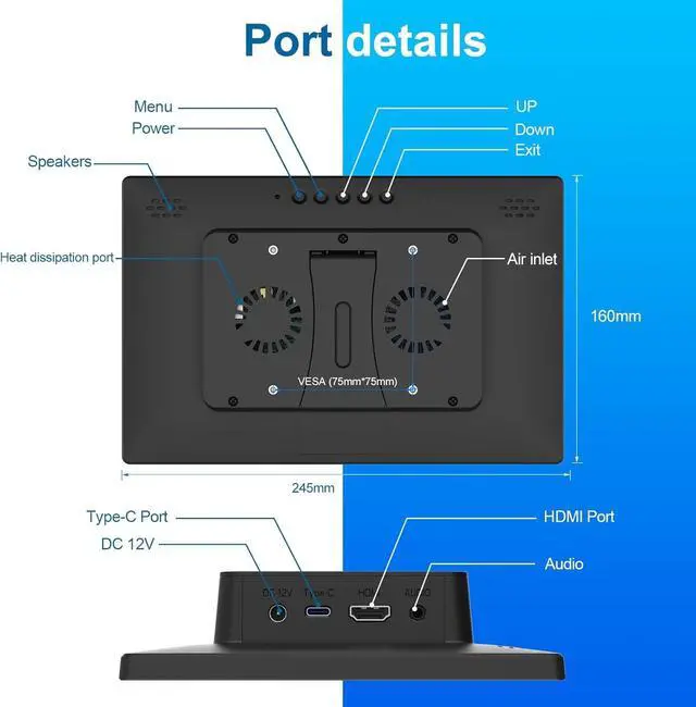 Alt view image 2 of 2 - 10.1 Touchscreen Monitor for Raspberry Pi,1920 * 1200,HDMI USB-C(dark) | 5-point touch,Quick response,Dual-Speaker,16:10,178°viewing angle,400nits,1500:1,VESA,72%NTSC,IPS