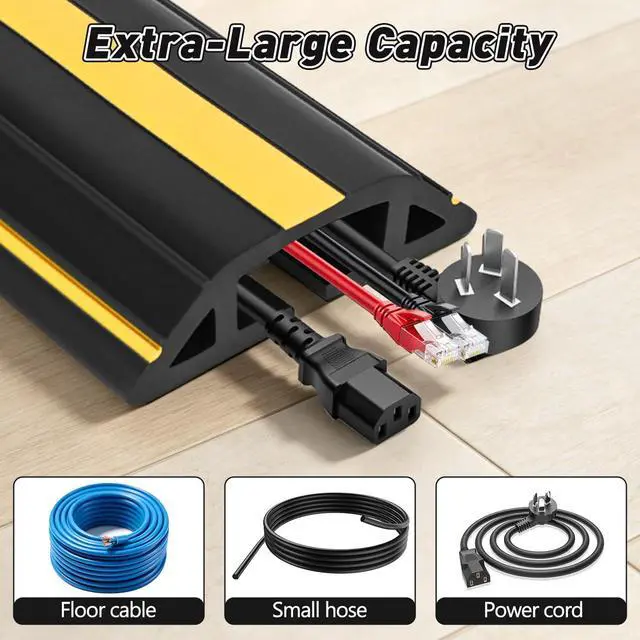 Alt view image 5 of 6 - 10Ft Thickened Floor Cord Cover for Wires, 3-Channel Cable Cover for Busy Indoor Walkways, Cuttable PVC Extension Cord Cover with Textured Base for Home Office Classroom Events