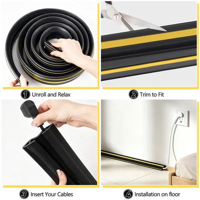 Alt view image 6 of 6 - 10Ft Thickened Floor Cord Cover for Wires, 3-Channel Cable Cover for Busy Indoor Walkways, Cuttable PVC Extension Cord Cover with Textured Base for Home Office Classroom Events