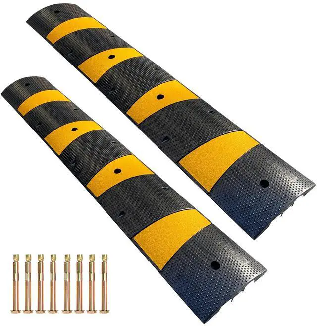 Main image of Rubber Speed Bump 6 Feet Rubber Driveway Modular Heavy Duty Speed 72.4 x 12 x 2.4 Inch Cable Protector Ramp for Garage Gravel Roads Asphalt Concrete, 6Ft-Speed Bump (2 Pack 6ft Speed Hump)