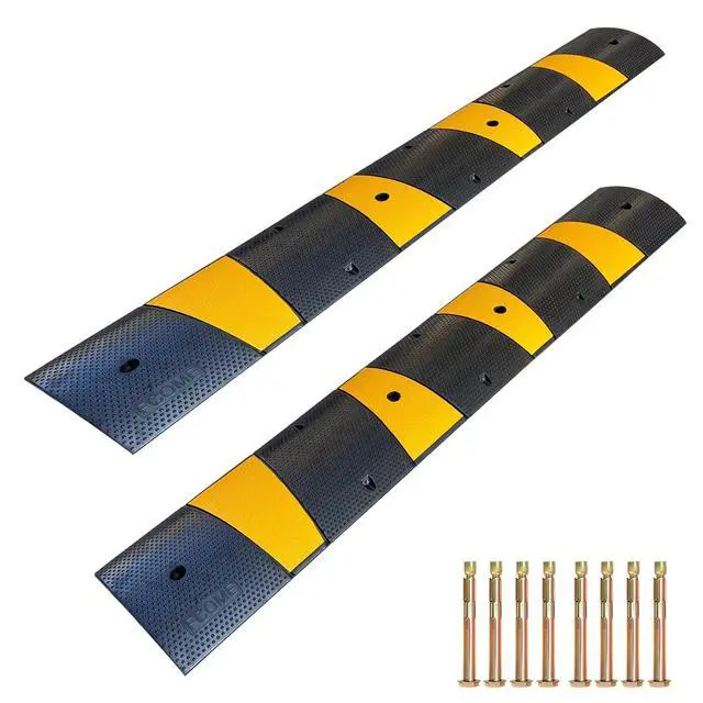 Alt view image 2 of 7 - Rubber Speed Bump 6 Feet Rubber Driveway Modular Heavy Duty Speed 72.4 x 12 x 2.4 Inch Cable Protector Ramp for Garage Gravel Roads Asphalt Concrete, 6Ft-Speed Bump (2 Pack 6ft Speed Hump)
