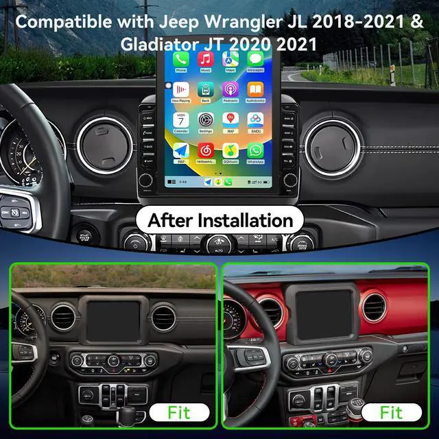 Alt view image 3 of 7 - Android 14 Car Stereo Radio Compatible with Jeep Wrangler JL 2018-2021 Gladiator JT 2020 2021 Upgrade,Wireless CarPlay & Android Auto AHD Backup Camera 9.7 Touch Screen GPS SWC Bluetooth 2+64G