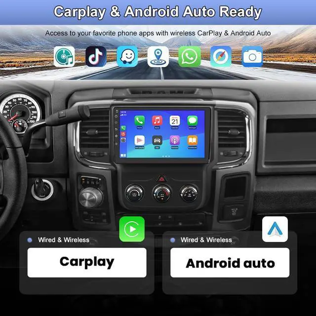 Alt view image 4 of 7 - Car Radio for Dodge Ram 1500 2500 3500 2013-2019 CarPlay | 4GB RAM 64GB ROM Android Auto GPS DSP RDS,Upgrade BT 5.0 WiFi 5G and 9" HD IPS Display Rearview AM/FM Radio Manual AC Only
