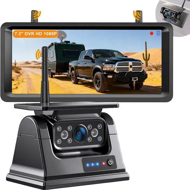 Main image of Wireless Backup Camera Magnetic Solar with 7.2" 2-Split Portable Monitor 1-Min Easy Install No Wiring/Drilling Rechargeable No Delay for Car RV Bus Pickup Truck Trailer Camper 5th Wheels Hitch Towing