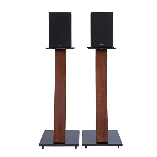Alt view image 4 of 7 - One Pair Fixed Height Universal Speaker Floor Stands with Real Wood - Espresso - 290 Series