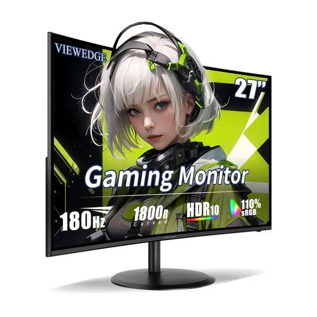 Alt view image 2 of 7 - 27 inch Curved Gaming Monitor 180Hz 1ms 1080p Computer Monitor | 1800R VA Screen, 120% sRGB with FreeSync, Low Motion Blur, HDMI & DP, Built-in Speakers