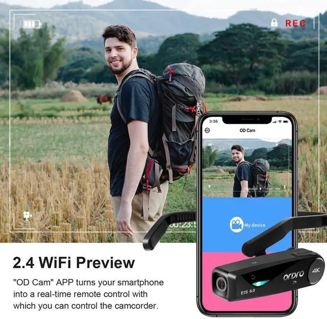 Alt view image 3 of 7 - EP6 Plus Head Mounted Camera 4K Video Camcorder, Wearable Video Camera UHD 1080P 60FPS Hands-Free Vlog Camera with WiFi APP Control, EIS 6.0 Anti-Shake, Smart Remote