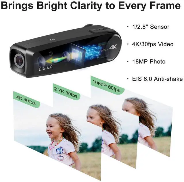 Alt view image 2 of 7 - EP6 Plus Head Mounted Camera 4K Video Camcorder, Wearable Video Camera UHD 1080P 60FPS Hands-Free Vlog Camera with WiFi APP Control, EIS 6.0 Anti-Shake, Smart Remote