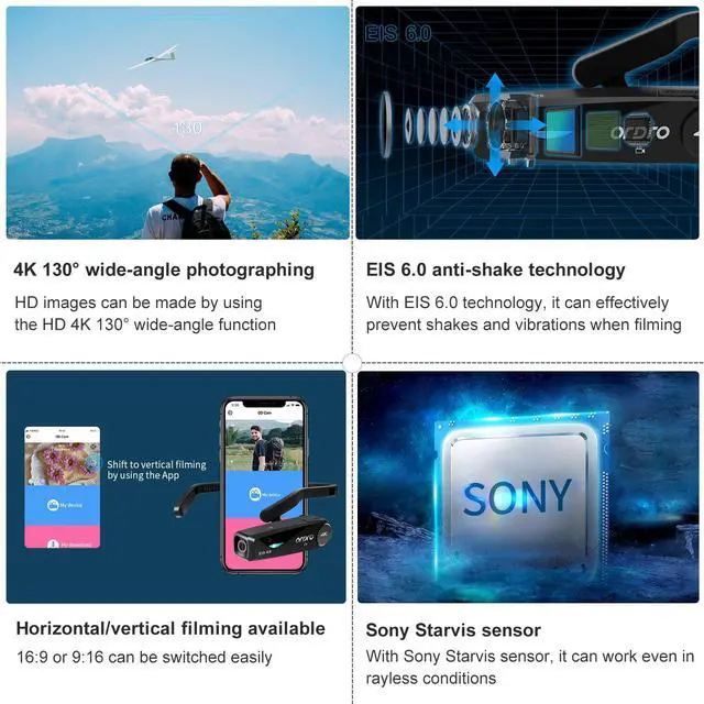 Alt view image 4 of 7 - EP6 Plus Head Mounted Camera 4K Video Camcorder, Wearable Video Camera UHD 1080P 60FPS Hands-Free Vlog Camera with WiFi APP Control, EIS 6.0 Anti-Shake, Smart Remote