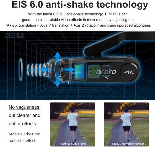 Alt view image 6 of 7 - EP6 Plus Head Mounted Camera 4K Video Camcorder, Wearable Video Camera UHD 1080P 60FPS Hands-Free Vlog Camera with WiFi APP Control, EIS 6.0 Anti-Shake, Smart Remote