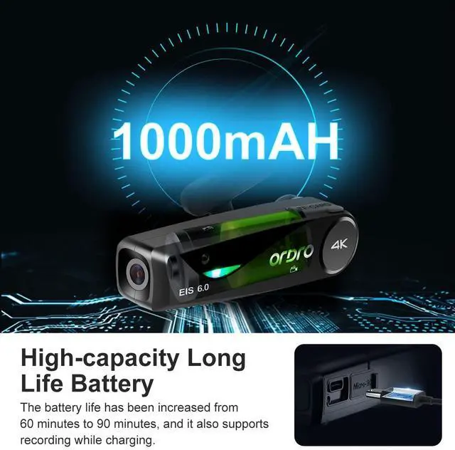 Alt view image 7 of 7 - EP6 Plus Head Mounted Camera 4K Video Camcorder, Wearable Video Camera UHD 1080P 60FPS Hands-Free Vlog Camera with WiFi APP Control, EIS 6.0 Anti-Shake, Smart Remote