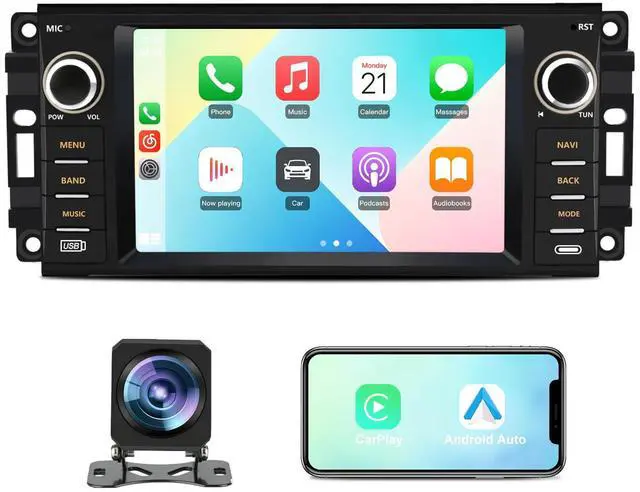 Main image of Car Radio Stereo for Jeep Wrangler JK 2007-2018 Dodge Ram 1500 2008-2012, 7 Inch Touch Screen CarPlay Android Auto Bluetooth GPS WiFi FM with Backup Camera