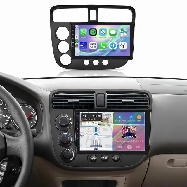 Main image of 5Ghz WiFi Car Radio Stereo for Honda Civic 2001-2005 2+64G, 9" Touch Screen/Android 15/Wireless CarPlay/Android Auto/DSP EQ/GPS Navigation/Bluetooth/FM/RDS/SWC/HD Backup Camera