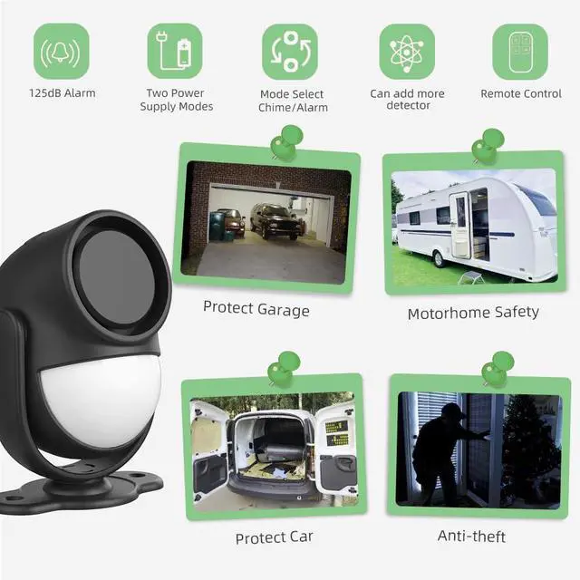 Alt view image 2 of 7 - 125dB Loud Motion Sensor Alarm with 328ft Remote Control (40ft PIR Detector, 3*AA Batteries), Indoor Wireless Infrared Security Motion Detector with Siren for Home/Shed/Garage/Van (Black)