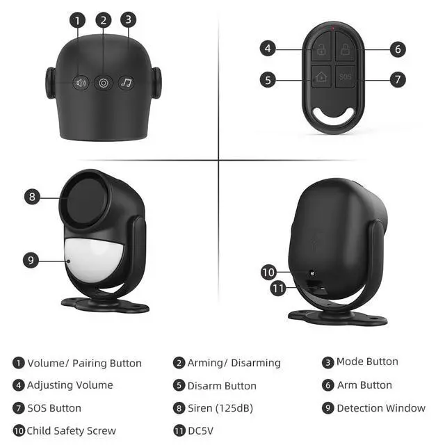 Alt view image 4 of 7 - 125dB Loud Motion Sensor Alarm with 328ft Remote Control (40ft PIR Detector, 3*AA Batteries), Indoor Wireless Infrared Security Motion Detector with Siren for Home/Shed/Garage/Van (Black)