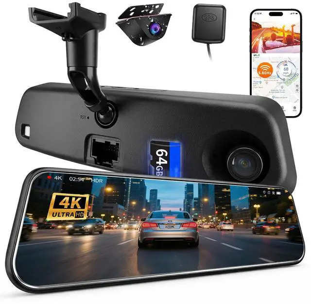 Main image of 4K Rear Mirror Dash Cam for Ford F150 F250 F350 (2009-2025 with 16pin Auto dimming), Front 4K + Rear 1080P Camera, Integrated Replacement OEM Look, Plug & Play, Free 64GB Card