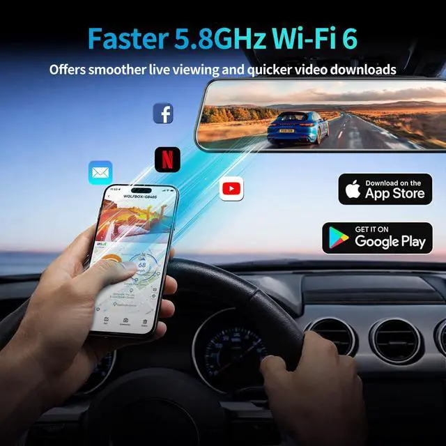 Alt view image 3 of 7 - 4K Rear Mirror Dash Cam for Ford F150 F250 F350 (2009-2025 with 16pin Auto dimming), Front 4K + Rear 1080P Camera, Integrated Replacement OEM Look, Plug & Play, Free 64GB Card