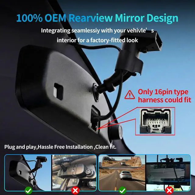 Alt view image 2 of 7 - 4K Rear Mirror Dash Cam for Ford F150 F250 F350 (2009-2025 with 16pin Auto dimming), Front 4K + Rear 1080P Camera, Integrated Replacement OEM Look, Plug & Play, Free 64GB Card