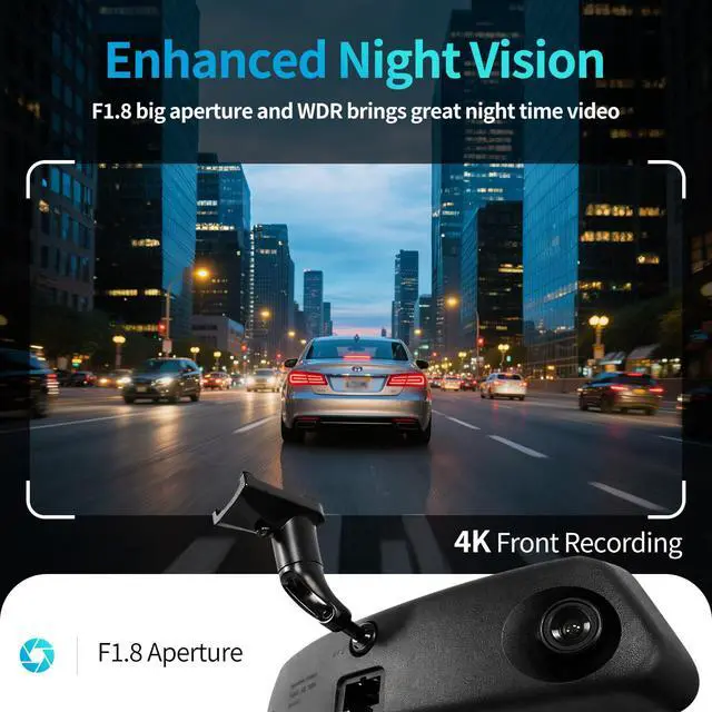 Alt view image 6 of 7 - 4K Rear Mirror Dash Cam for Ford F150 F250 F350 (2009-2025 with 16pin Auto dimming), Front 4K + Rear 1080P Camera, Integrated Replacement OEM Look, Plug & Play, Free 64GB Card