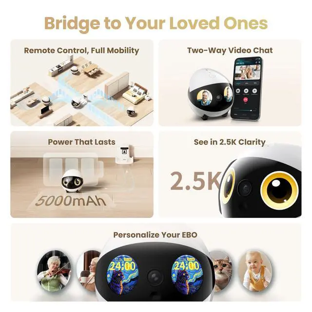 Alt view image 2 of 7 - Air 2S Mobile Robot Camera: 2.5K FamilyBot with Two-Way Video | Whole-Home Mobility, Custom Facial Image, Auto-Recharge, Night Vision, Long Distance Gift for Family/Pets