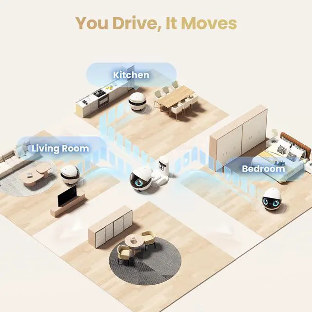 Alt view image 3 of 7 - Air 2S Mobile Robot Camera: 2.5K FamilyBot with Two-Way Video | Whole-Home Mobility, Custom Facial Image, Auto-Recharge, Night Vision, Long Distance Gift for Family/Pets