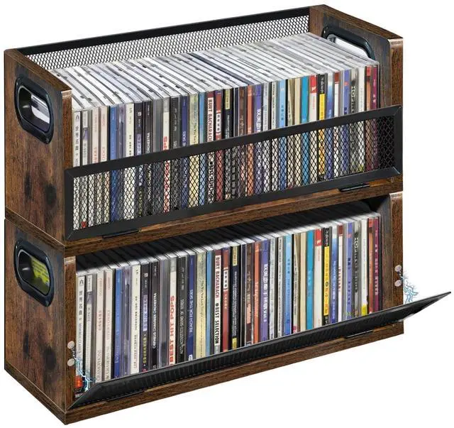 Main image of CD Storage Rack with Magnetic Door - 2 Pack | Holds 76 Full-case CDs, Multi-tier Desktop/Closet Display, for Video Games/Papers/Cards