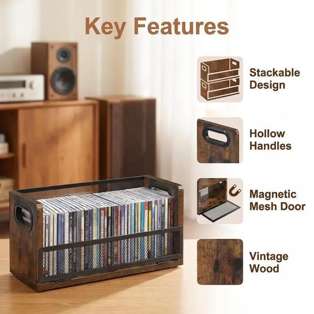 Alt view image 3 of 7 - CD Storage Rack with Magnetic Door - 2 Pack | Holds 76 Full-case CDs, Multi-tier Desktop/Closet Display, for Video Games/Papers/Cards