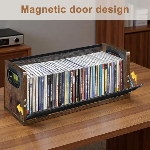 Alt view image 4 of 7 - CD Storage Rack with Magnetic Door - 2 Pack | Holds 76 Full-case CDs, Multi-tier Desktop/Closet Display, for Video Games/Papers/Cards