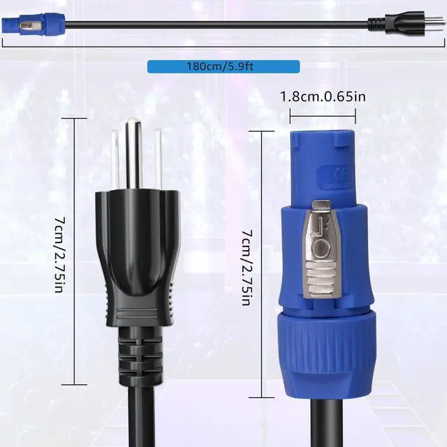Alt view image 2 of 7 - 3-Prong NEMA 5-15P to PowerCON Cable 20A 3 Pin PowerCon Input Connector to NEMA 5-15P Connector Cord 16AWG for Outdoor Stage Light LED Screen-1.8M/5.9FT