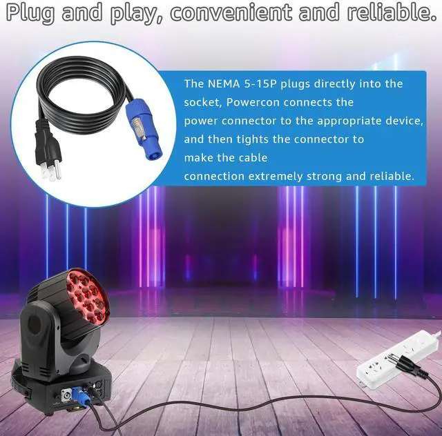 Alt view image 5 of 7 - 3-Prong NEMA 5-15P to PowerCON Cable 20A 3 Pin PowerCon Input Connector to NEMA 5-15P Connector Cord 16AWG for Outdoor Stage Light LED Screen-1.8M/5.9FT
