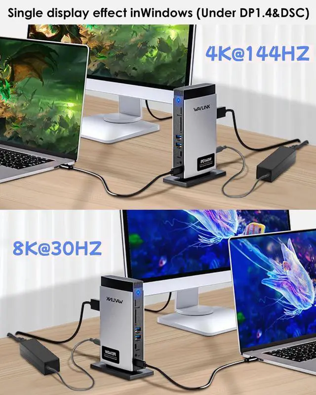 Alt view image 5 of 7 - Laptop Docking Station 3 Monitors(Max Resolution: Single 8K or Triple 4K), 11-in-1 USB C Docking Station with 125W PD3.1 Pass-Through & Power Adapter, 2*HDMI + DP, for MacBook M1M4 & Windows