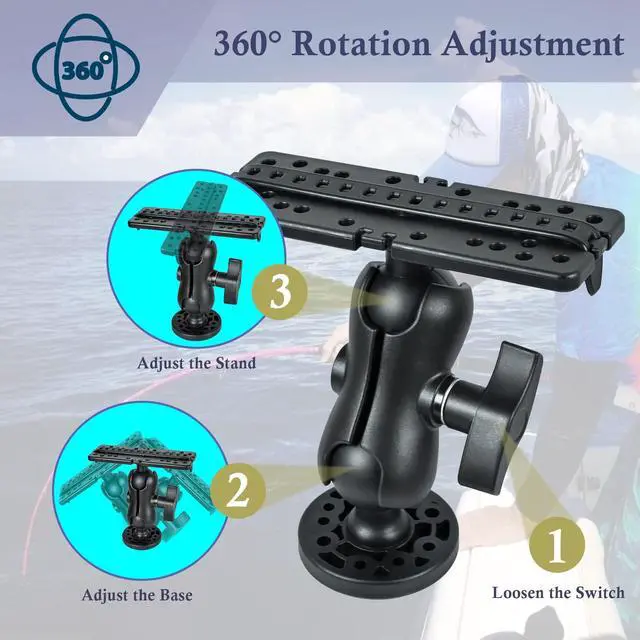Alt view image 3 of 7 - Fish Finder Mount Base, Universal 360° Rotation Ball-Mount Fish Finder Bracket, Nylon & Stainless Steel Electronic Holder for Marine Boat Kayak Pontoon Canoe Helix Garmin, 4*Srews, 4*Nuts