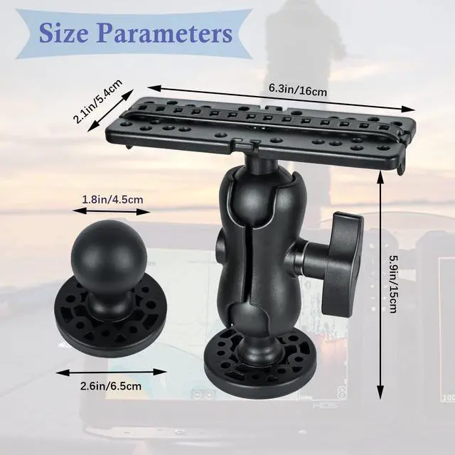 Alt view image 5 of 7 - Fish Finder Mount Base, Universal 360° Rotation Ball-Mount Fish Finder Bracket, Nylon & Stainless Steel Electronic Holder for Marine Boat Kayak Pontoon Canoe Helix Garmin, 4*Srews, 4*Nuts