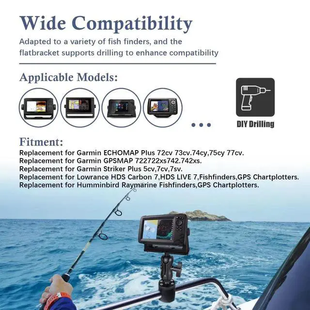 Alt view image 4 of 7 - Fish Finder Mount Base, Universal 360° Rotation Ball-Mount Fish Finder Bracket, Nylon & Stainless Steel Electronic Holder for Marine Boat Kayak Pontoon Canoe Helix Garmin, 4*Srews, 4*Nuts