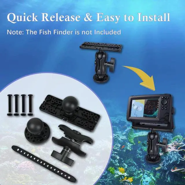 Alt view image 7 of 7 - Fish Finder Mount Base, Universal 360° Rotation Ball-Mount Fish Finder Bracket, Nylon & Stainless Steel Electronic Holder for Marine Boat Kayak Pontoon Canoe Helix Garmin, 4*Srews, 4*Nuts