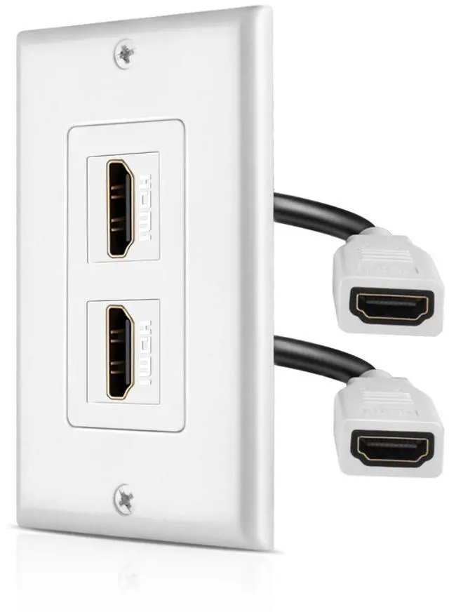 Main image of TNP 2 Port HDMI Wall Plate, Dual Pass-Through Outlet with Pigtails, White | Dual Hdmi Faceplate with 4-Inch Pigtails Supports 4K, Arc/Earc, Ethernet and 18 Gbps for Clean Home Theater Wiring