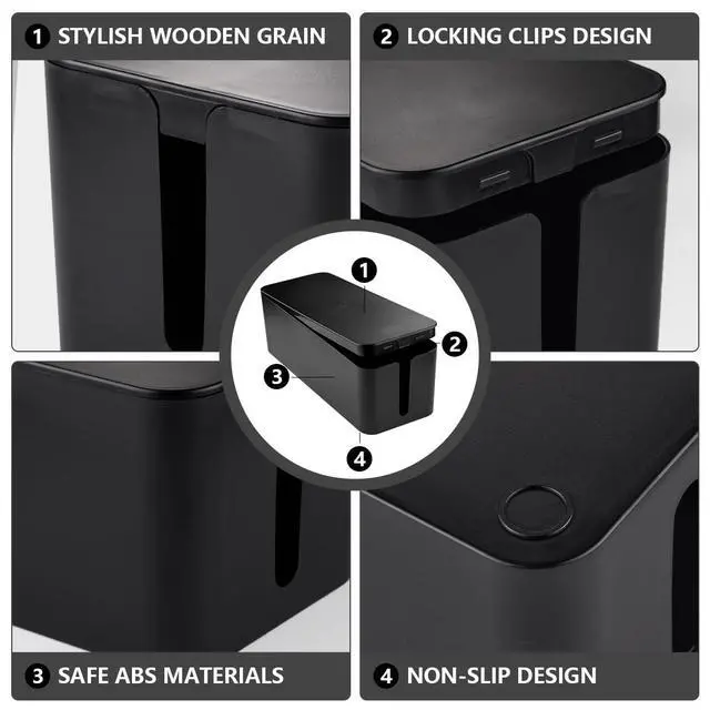 Alt view image 3 of 6 - Cable Management Box, Large Cable Organizer Box to Hide Wires | TV & Desk Computer Wires Cord Hider, Desk Cord Organizer, Floor Outlet Hiders, for Home & Office, Black