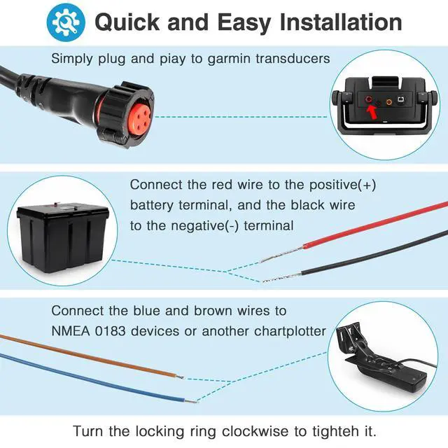 Alt view image 4 of 6 - 010-12445-00 Power/Data Cable Threaded 4-pin for Garmin,6 feet | Replacement part 010-12445-00,fits echoMAP Chirp/Plus UHD/GPSMAP/Panoptix.Threaded 4-pin,6ft,durable.Panoptix Upgrade