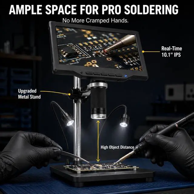 Alt view image 2 of 6 - 10.1" LCD Soldering Microscope for PCB Repair | Large live view helps you track solder joints, circuit traces and small components without a computer