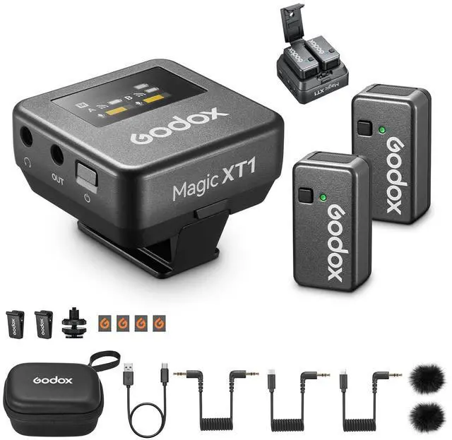 Main image of Magic XT1 Wireless Lavalier Microphone System | 48kHz 24-bit audio, touchscreen, noise reduction, 200m transmission, 16hr runtime, mono/stereo mode, with charging case