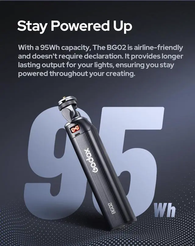 Alt view image 2 of 6 - BG02 Battery Grip, 14.4V 6600mAh 95.04Wh Handgrip for AD200 AD200Pro II AD300Pro II Camera Flash, for ML100BI,ML60BI ML100R LED Light, with D-Tap and USB-C Cable for Flash and LED Light