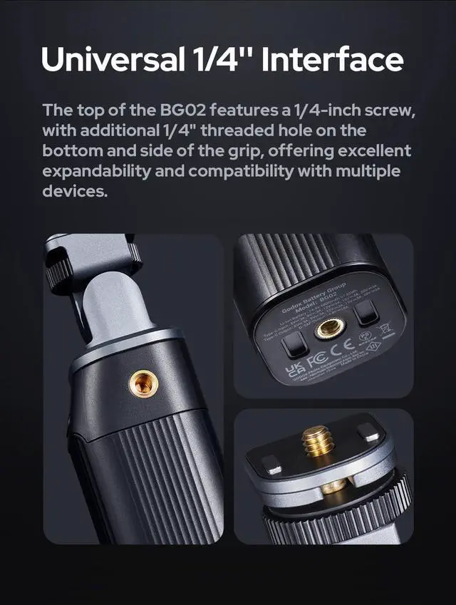 Alt view image 6 of 6 - BG02 Battery Grip, 14.4V 6600mAh 95.04Wh Handgrip for AD200 AD200Pro II AD300Pro II Camera Flash, for ML100BI,ML60BI ML100R LED Light, with D-Tap and USB-C Cable for Flash and LED Light