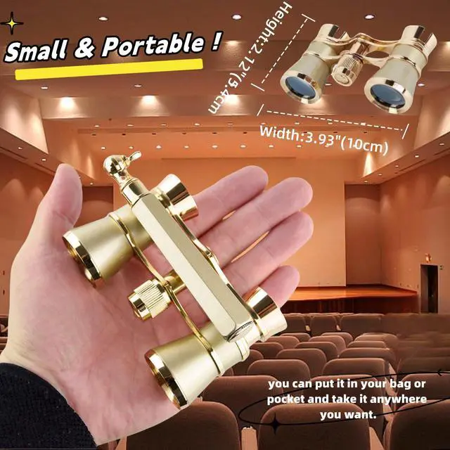 Alt view image 2 of 6 - Opera Glasses, 3x25 Theatre Binoculars with Adjustable Handle | Vintage-style metal binoculars with a refined finish. Adjustable handle for comfortable viewing. Great for concerts, musicals
