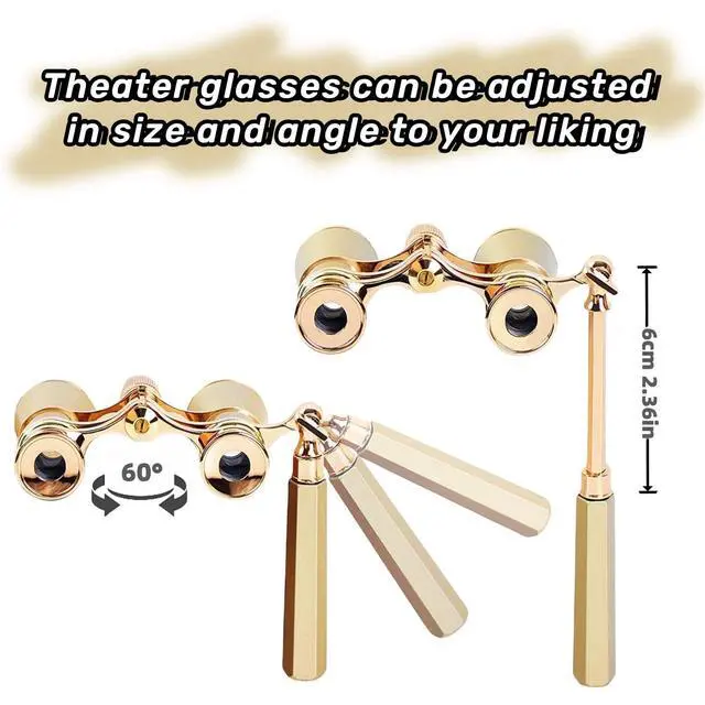 Alt view image 4 of 6 - Opera Glasses, 3x25 Theatre Binoculars with Adjustable Handle | Vintage-style metal binoculars with a refined finish. Adjustable handle for comfortable viewing. Great for concerts, musicals