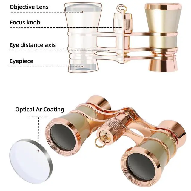 Alt view image 6 of 6 - Opera Glasses, 3x25 Theatre Binoculars with Adjustable Handle | Vintage-style metal binoculars with a refined finish. Adjustable handle for comfortable viewing. Great for concerts, musicals
