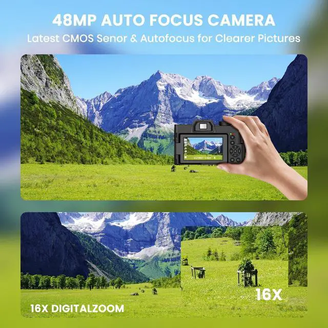Alt view image 4 of 6 - Digital Camera for Photography, Camara Fotografica Video Auto Focus 48 MP with WiFi Auto-Focus Vlog Camera for YouTube with Flip Screen 16X Zoom with 32GB Micro SD Card Card Reader