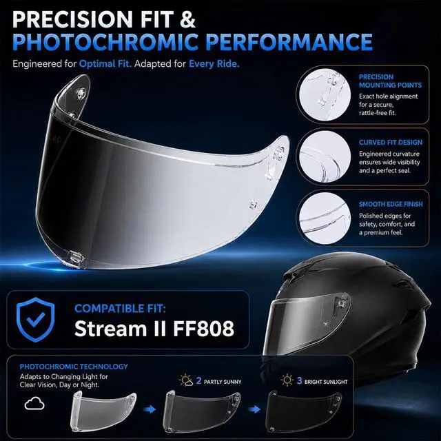 Alt view image 3 of 6 - Stream II Helmet Tinted Visor FF808 Face Shield Replacement for Stream II FF808