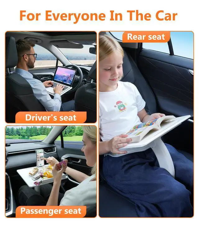 Alt view image 2 of 6 - Car Desk for Laptop Tablet iPad Book for Driver Passenger Seat | Detachable Angle Adjustable Car Seat Tray Table, Portable Laptop Stand for Car Vehicle Camping Travel, Easy Operation