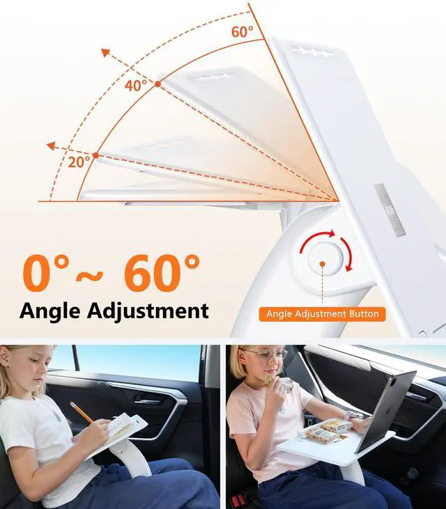 Alt view image 3 of 6 - Car Desk for Laptop Tablet iPad Book for Driver Passenger Seat | Detachable Angle Adjustable Car Seat Tray Table, Portable Laptop Stand for Car Vehicle Camping Travel, Easy Operation